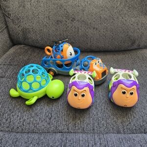 Oball Infant Toy Lot, Disney Buzz Cars, Truck/trailer, Helicopter, Bath Turtle